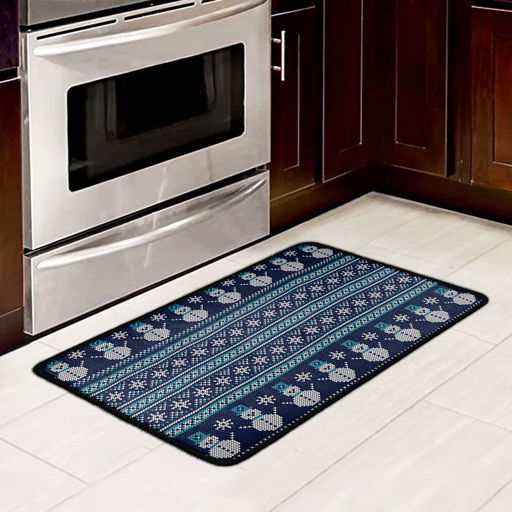 Christmas Snowman Knitted Pattern Print Kitchen Mat