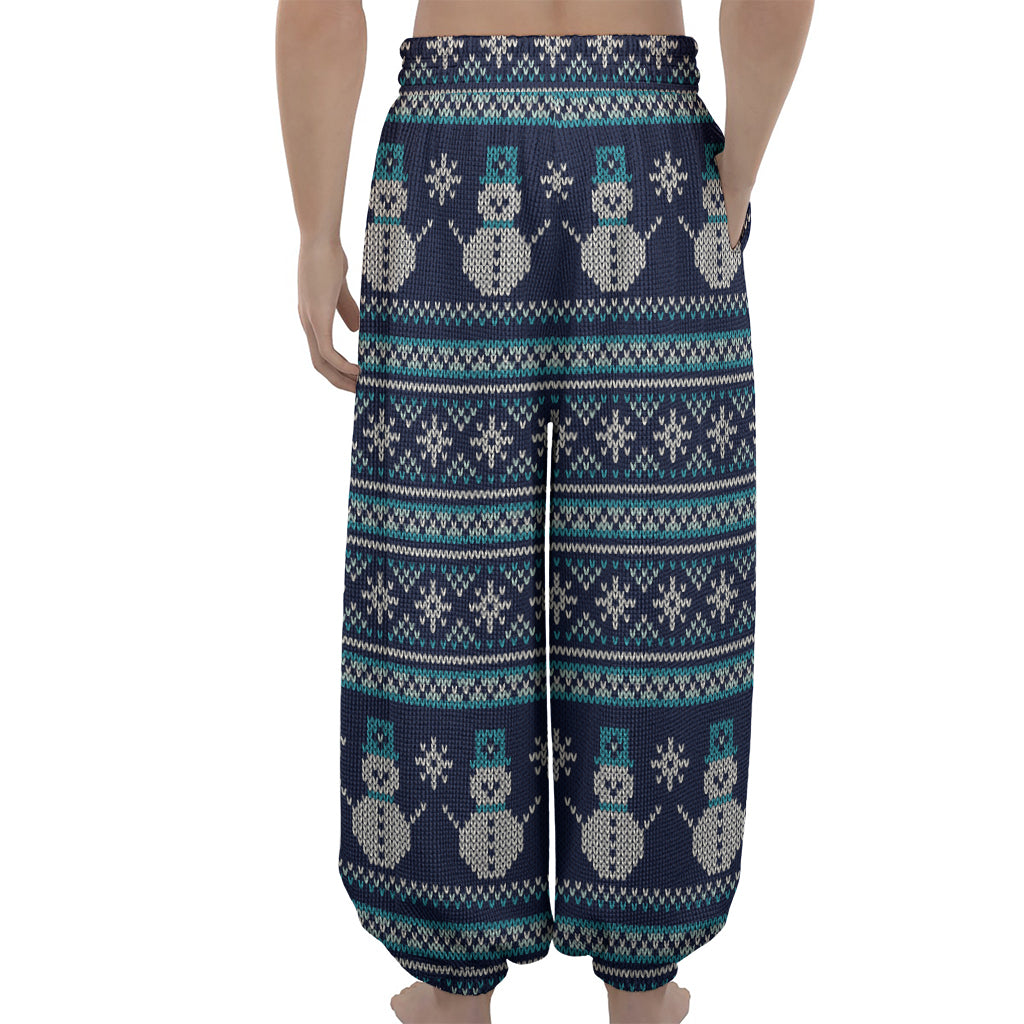 Christmas Snowman Knitted Pattern Print Lantern Pants