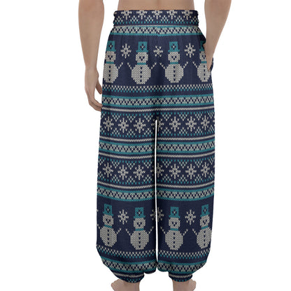 Christmas Snowman Knitted Pattern Print Lantern Pants