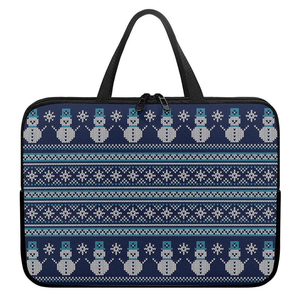 Christmas Snowman Knitted Pattern Print Laptop Sleeve With Handle