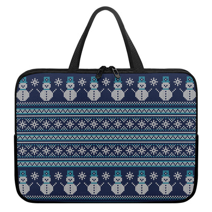 Christmas Snowman Knitted Pattern Print Laptop Sleeve With Handle