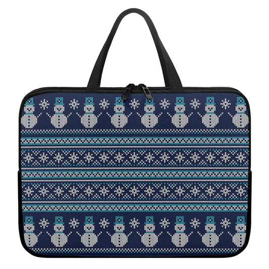Christmas Snowman Knitted Pattern Print Laptop Sleeve With Handle