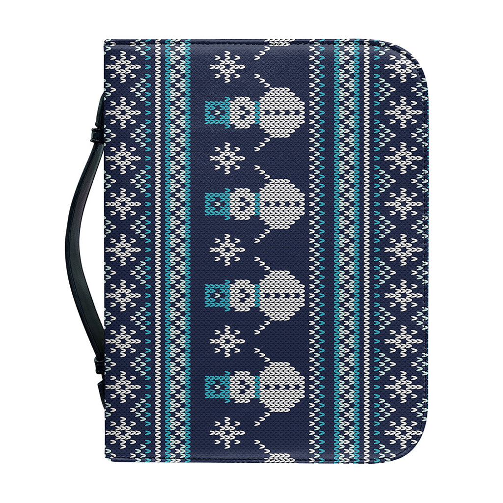 Christmas Snowman Knitted Pattern Print Leather Bible Cover
