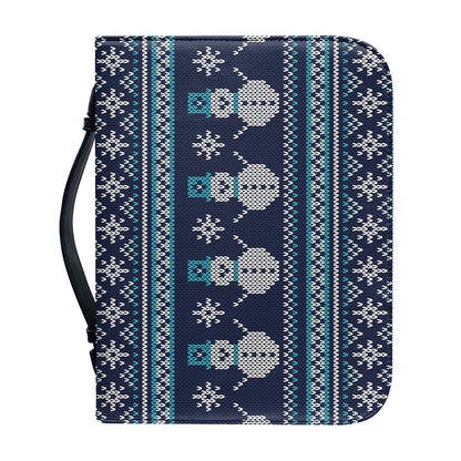Christmas Snowman Knitted Pattern Print Leather Bible Cover