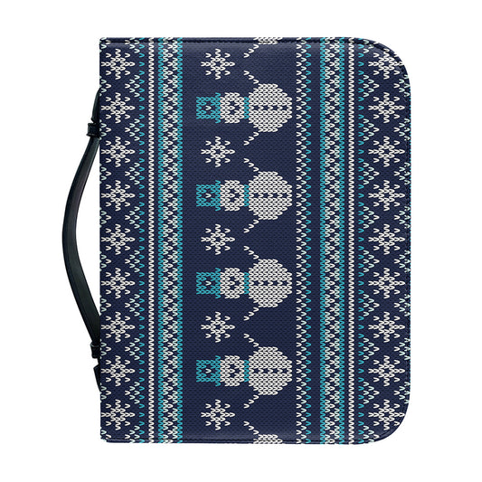 Christmas Snowman Knitted Pattern Print Leather Bible Cover