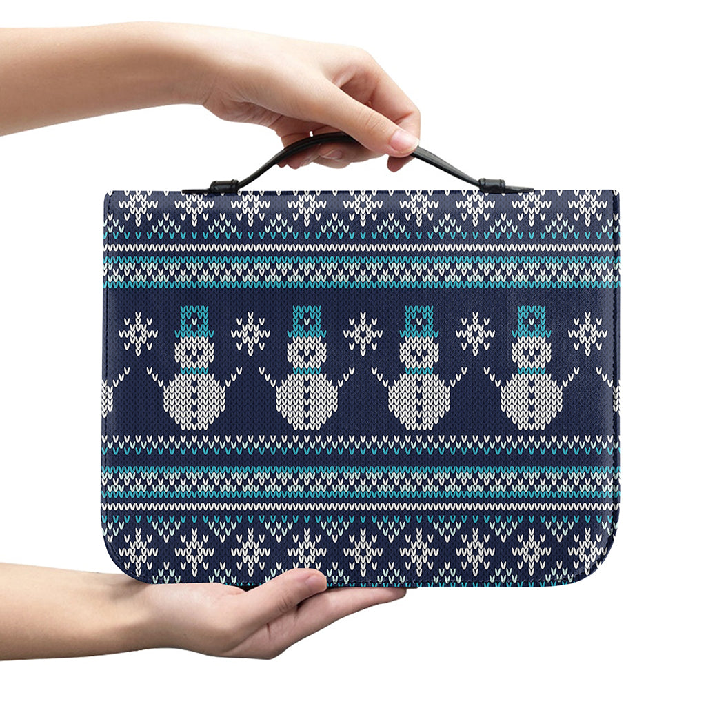 Christmas Snowman Knitted Pattern Print Leather Bible Cover