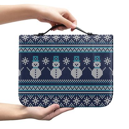 Christmas Snowman Knitted Pattern Print Leather Bible Cover