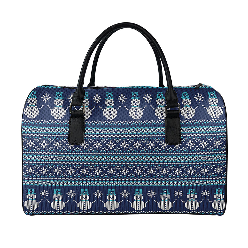 Christmas Snowman Knitted Pattern Print Leather Duffle Bag