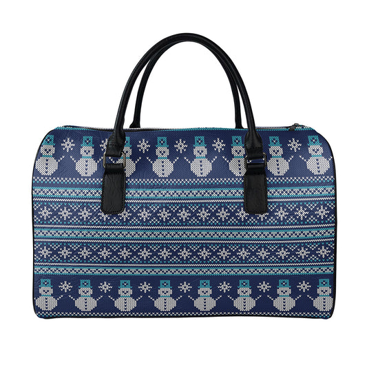 Christmas Snowman Knitted Pattern Print Leather Duffle Bag