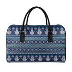 Christmas Snowman Knitted Pattern Print Leather Duffle Bag