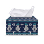 Christmas Snowman Knitted Pattern Print Leather Tissue Box Cover
