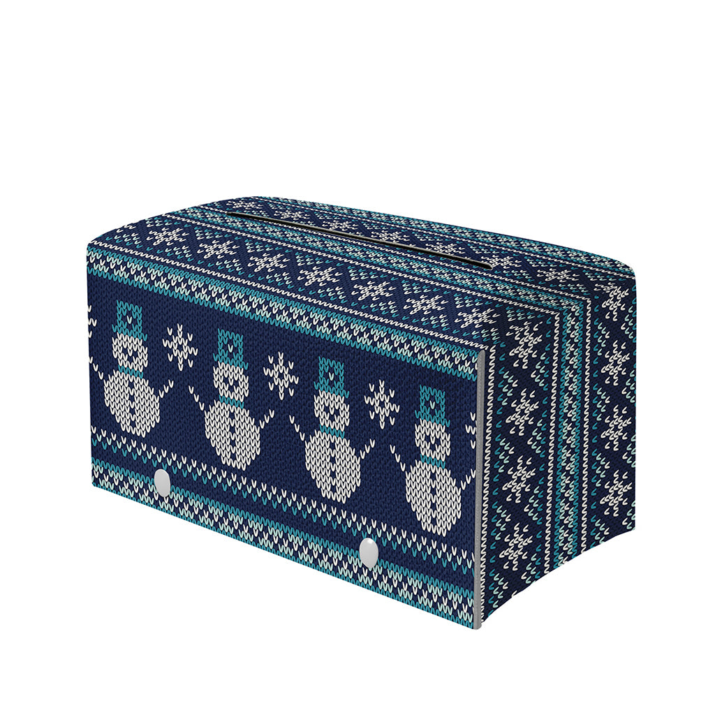 Christmas Snowman Knitted Pattern Print Leather Tissue Box Cover