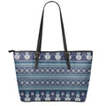 Christmas Snowman Knitted Pattern Print Leather Tote Bag With Zipper