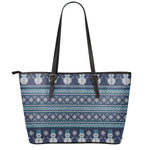 Christmas Snowman Knitted Pattern Print Leather Tote Bag