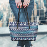 Christmas Snowman Knitted Pattern Print Leather Tote Bag