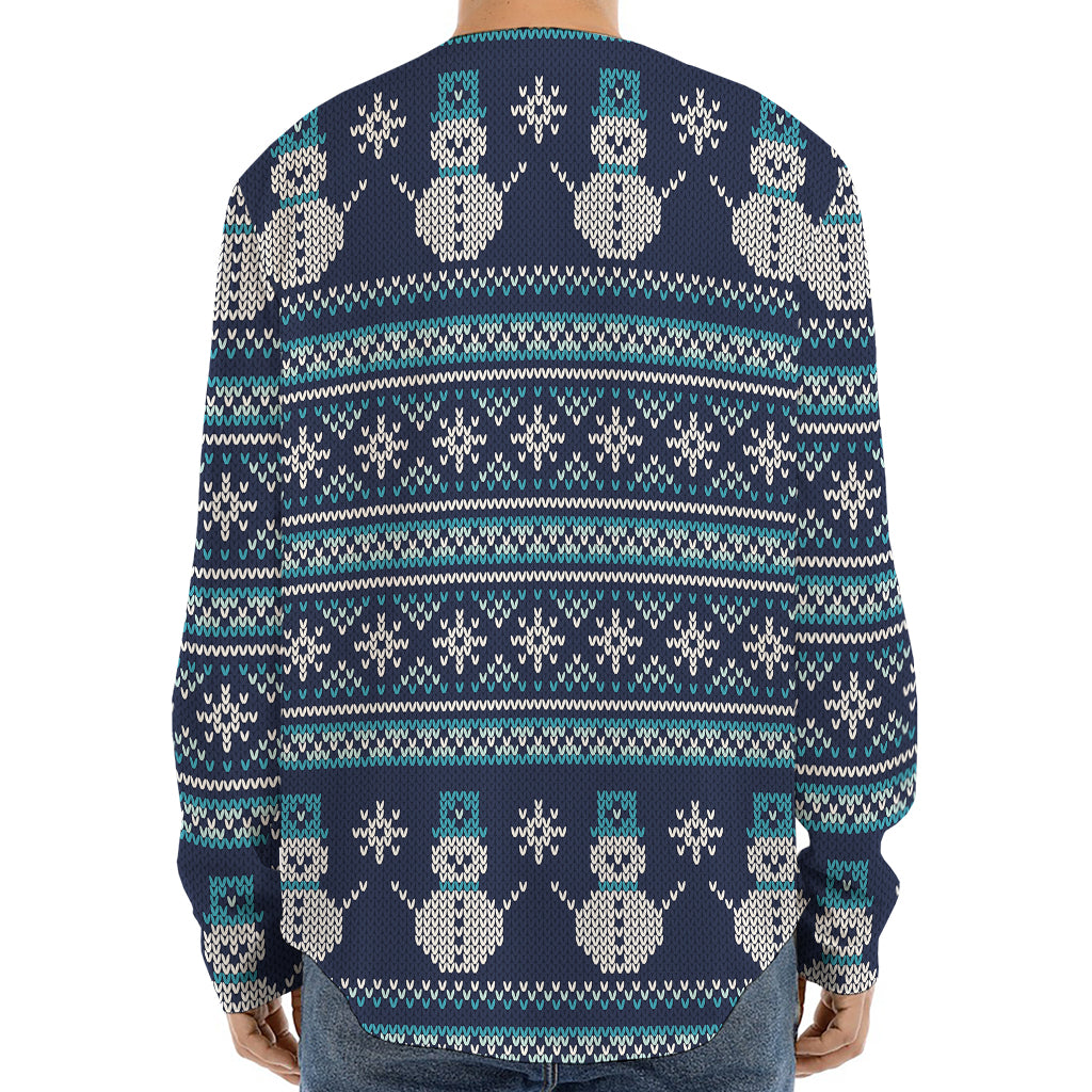 Christmas Snowman Knitted Pattern Print Long Sleeve Baseball Jersey