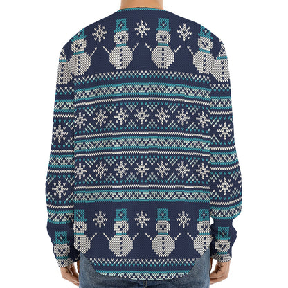 Christmas Snowman Knitted Pattern Print Long Sleeve Baseball Jersey