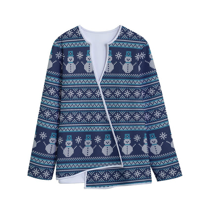 Christmas Snowman Knitted Pattern Print Long Sleeve Short Coat