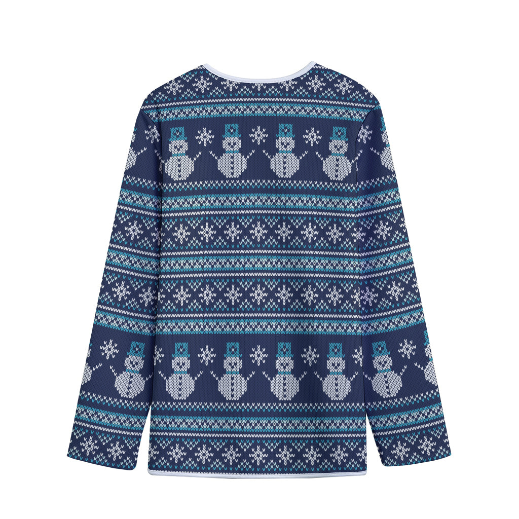 Christmas Snowman Knitted Pattern Print Long Sleeve Short Coat