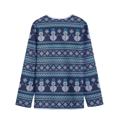 Christmas Snowman Knitted Pattern Print Long Sleeve Short Coat