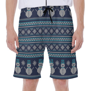 Christmas Snowman Knitted Pattern Print Men's Beach Shorts