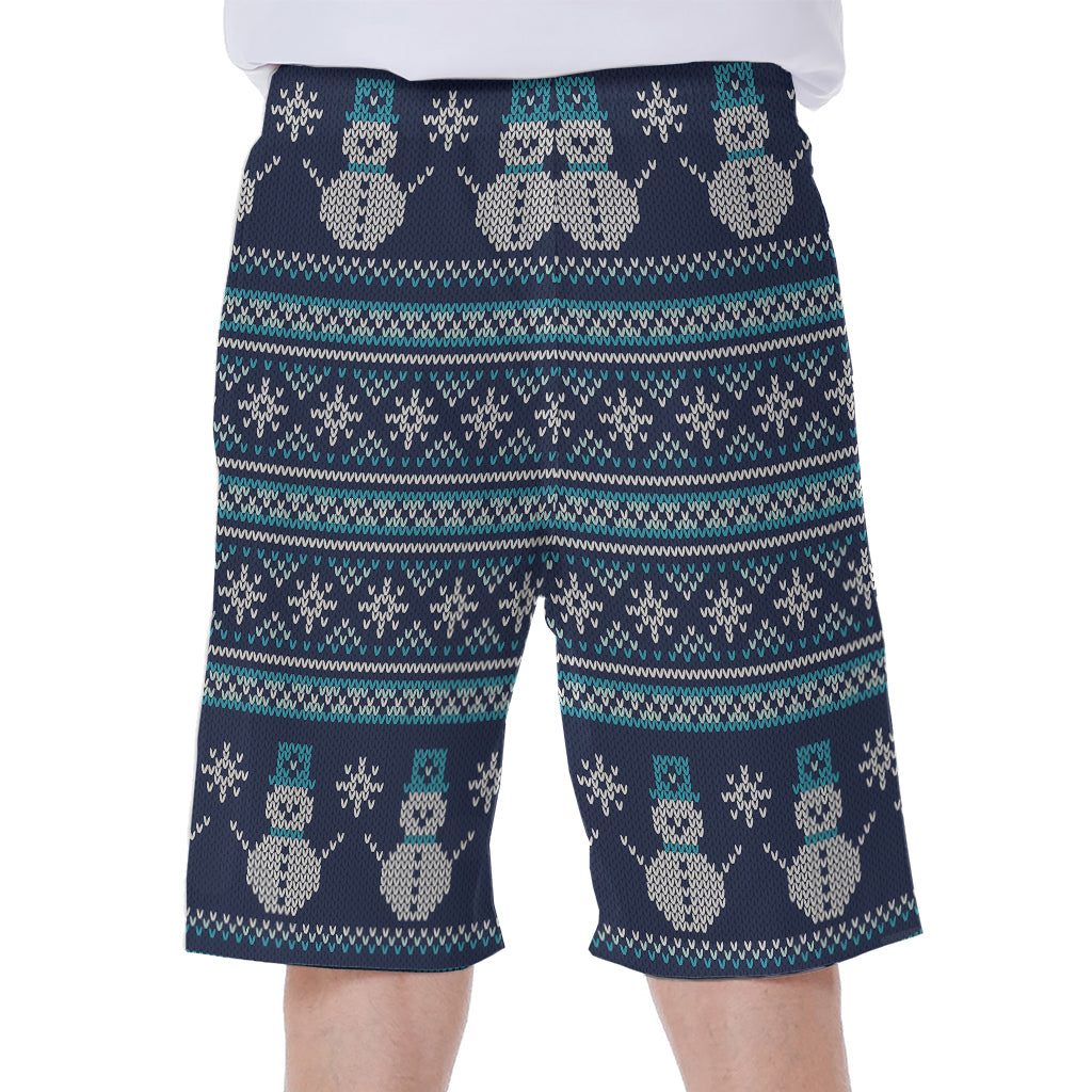 Christmas Snowman Knitted Pattern Print Men's Beach Shorts