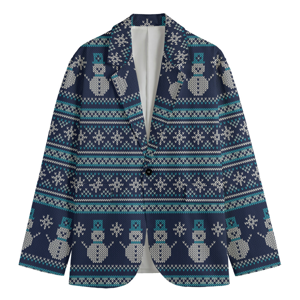 Christmas Snowman Knitted Pattern Print Men's Blazer