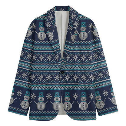 Christmas Snowman Knitted Pattern Print Men's Blazer