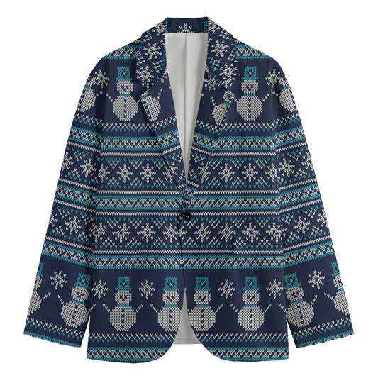 Christmas Snowman Knitted Pattern Print Men's Blazer