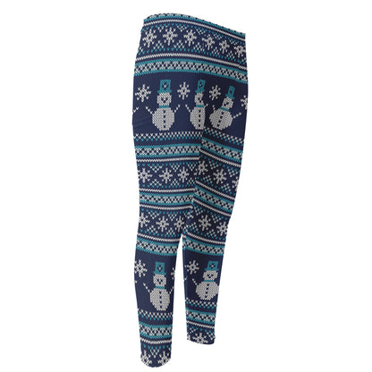 Christmas Snowman Knitted Pattern Print Men's Compression Pants