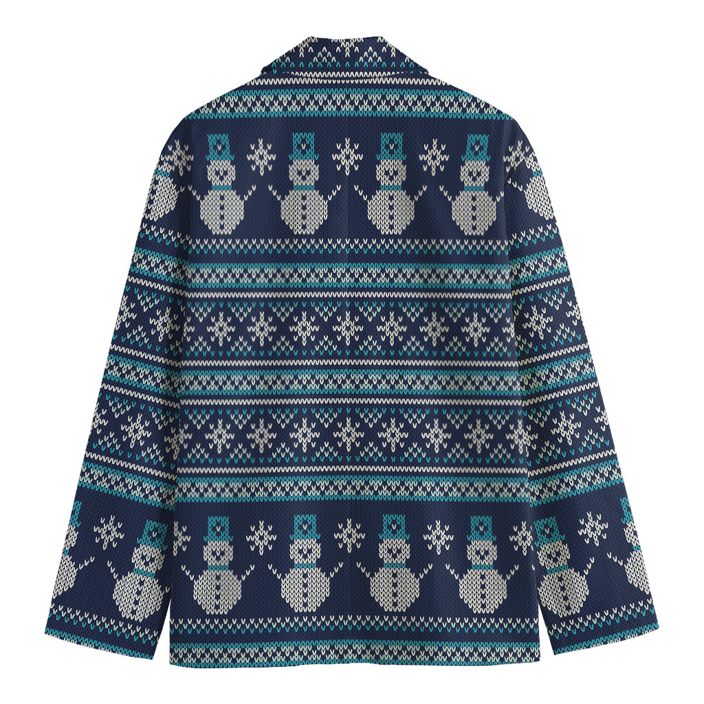 Christmas Snowman Knitted Pattern Print Men's Cotton Blazer