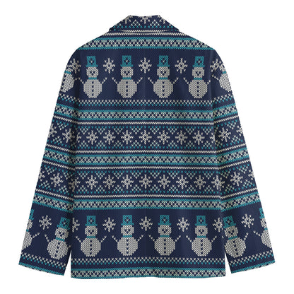 Christmas Snowman Knitted Pattern Print Men's Cotton Blazer