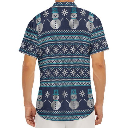 Christmas Snowman Knitted Pattern Print Men's Deep V-Neck Shirt