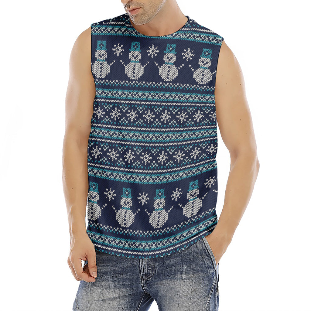 Christmas Snowman Knitted Pattern Print Men's Fitness Tank Top