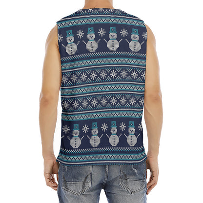 Christmas Snowman Knitted Pattern Print Men's Fitness Tank Top