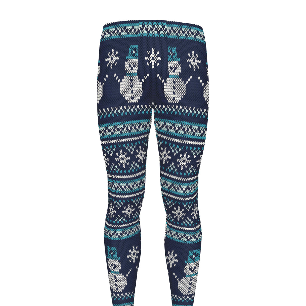 Christmas Snowman Knitted Pattern Print Men's leggings