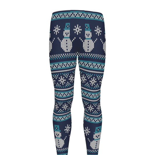 Christmas Snowman Knitted Pattern Print Men's leggings