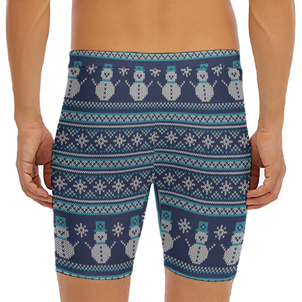 Christmas Snowman Knitted Pattern Print Men's Long Boxer Briefs