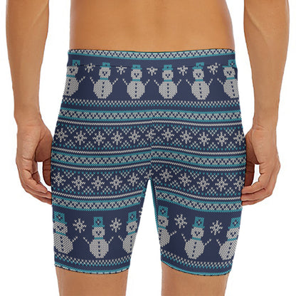 Christmas Snowman Knitted Pattern Print Men's Long Boxer Briefs