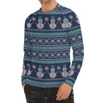 Christmas Snowman Knitted Pattern Print Men's Long Sleeve Rash Guard