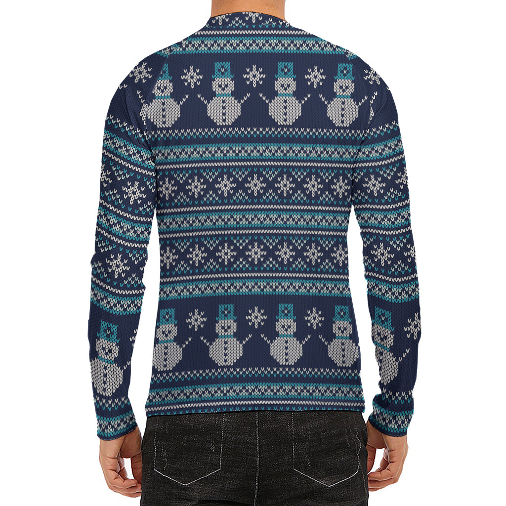 Christmas Snowman Knitted Pattern Print Men's Long Sleeve Rash Guard