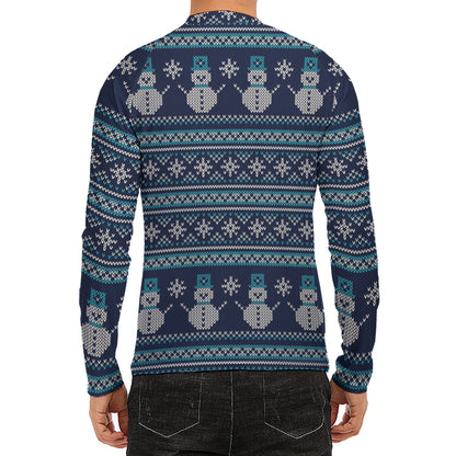 Christmas Snowman Knitted Pattern Print Men's Long Sleeve Rash Guard
