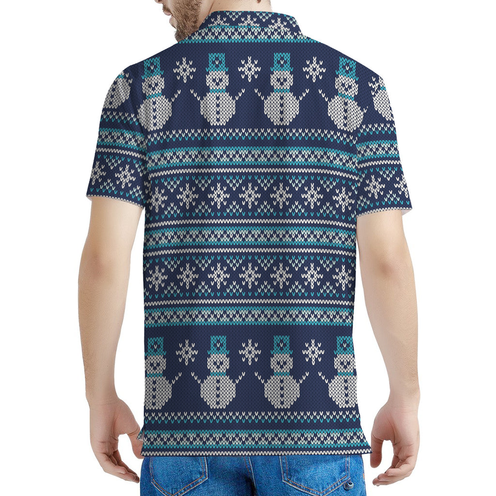 Christmas Snowman Knitted Pattern Print Men's Polo Shirt