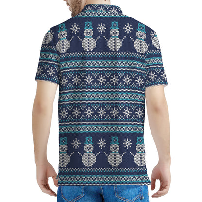 Christmas Snowman Knitted Pattern Print Men's Polo Shirt