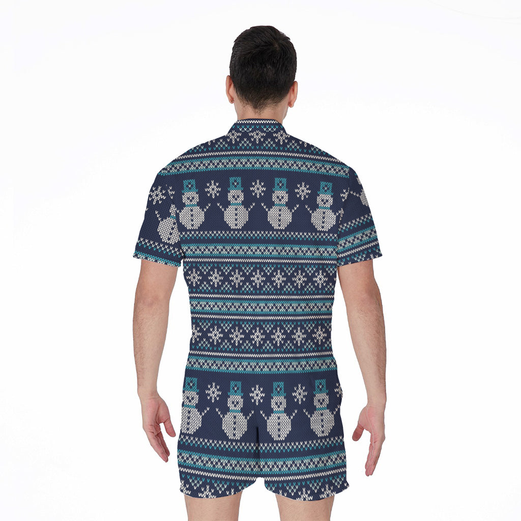 Christmas Snowman Knitted Pattern Print Men's Rompers