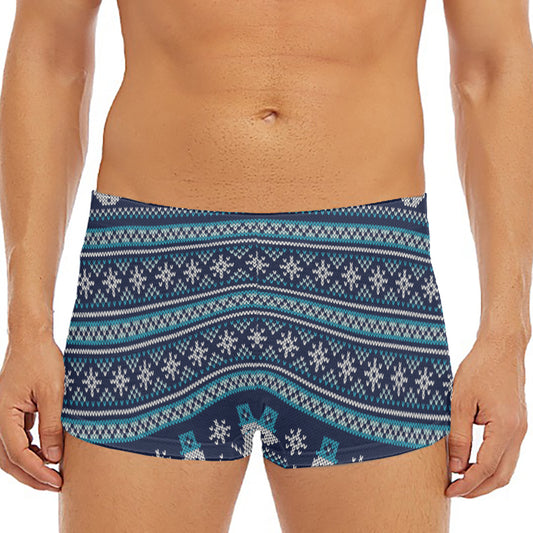 Christmas Snowman Knitted Pattern Print Men's Short Boxer Briefs