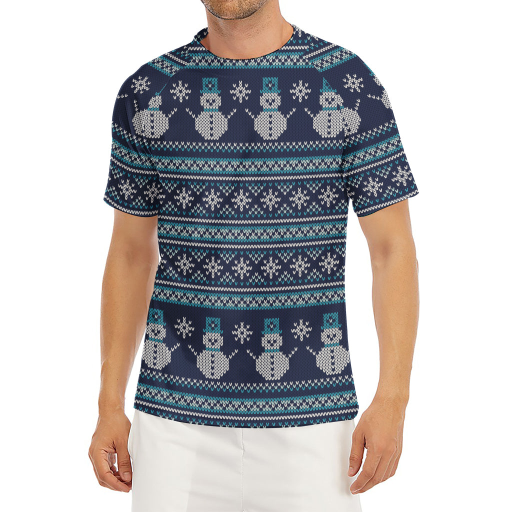 Christmas Snowman Knitted Pattern Print Men's Short Sleeve Rash Guard