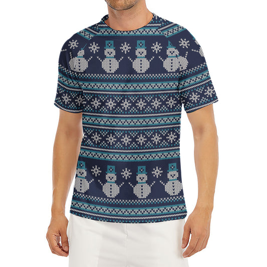 Christmas Snowman Knitted Pattern Print Men's Short Sleeve Rash Guard