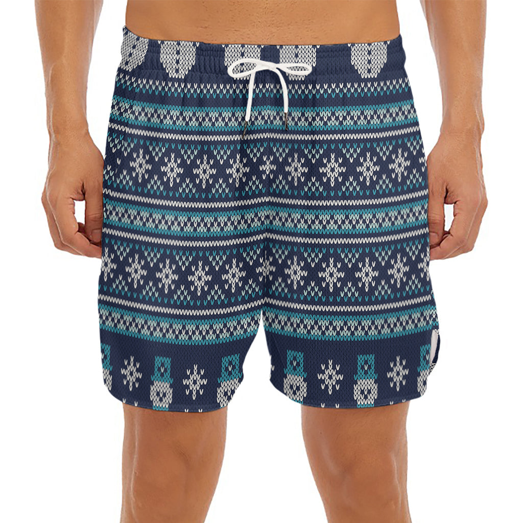 Christmas Snowman Knitted Pattern Print Men's Split Running Shorts