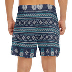 Christmas Snowman Knitted Pattern Print Men's Split Running Shorts